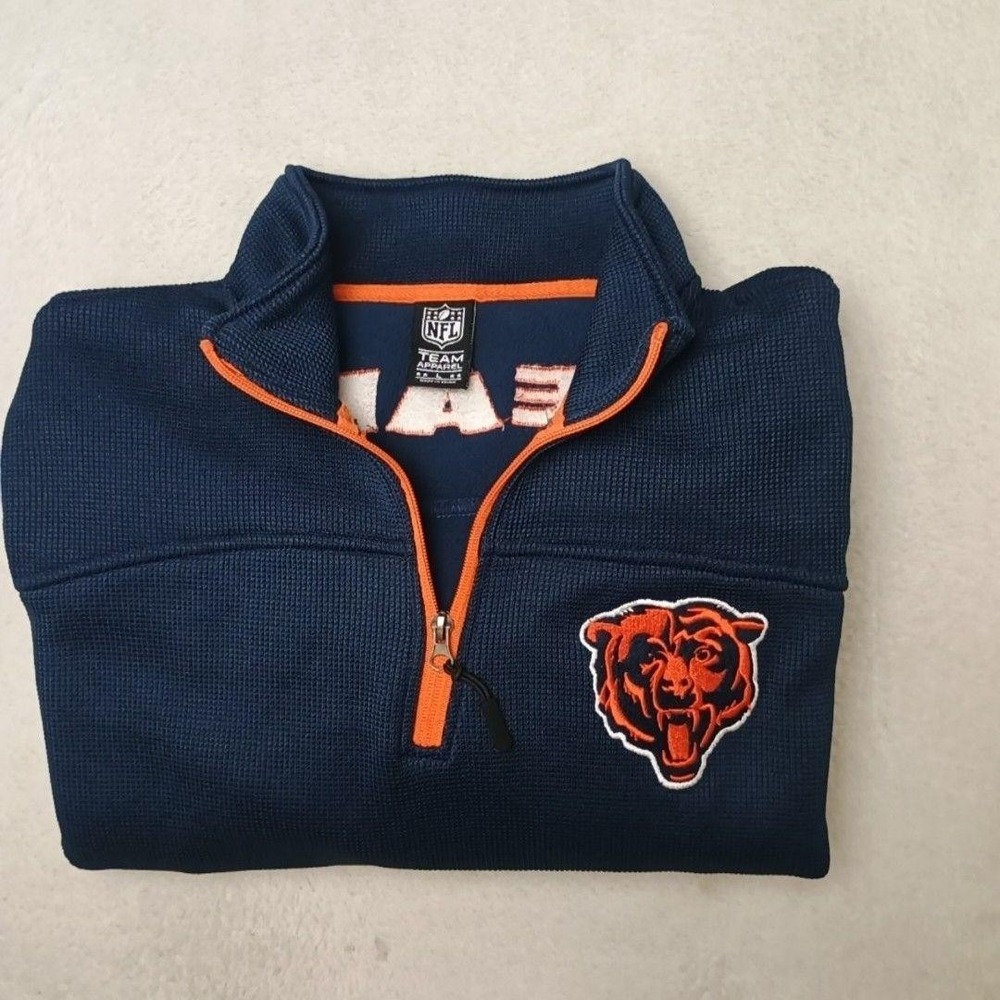 Chicago Bears Sweater Men L Blue NFL Football Team Apparel Golf 1/4 Zip Pullover